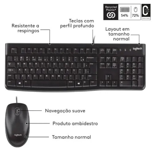 Kit Teclado K120 e Mouse Logitech NOVO