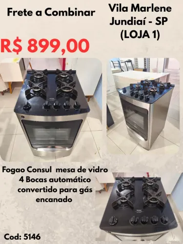 Fogão Consul 4 Bocas mesa de vidro convertido para gás encanado