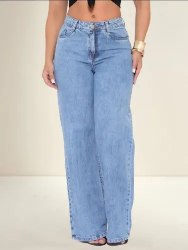 Calça jeans feminina wide Leg cintura alta pantalona