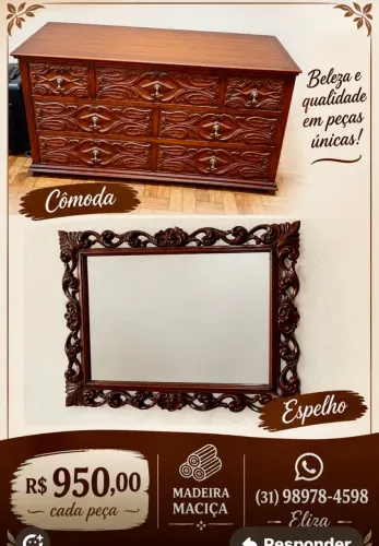 Cômoda e Espelho em Cerejeira Trabalhada