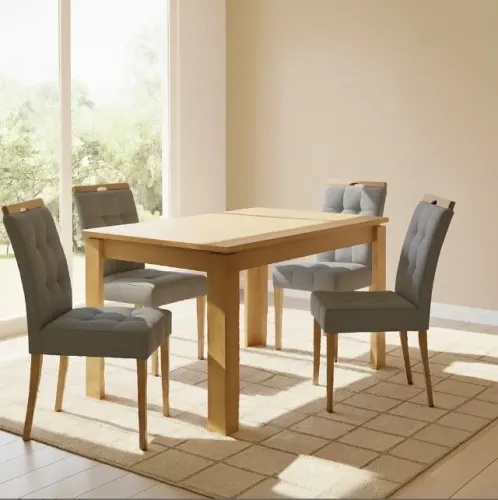 Conjunto Solaris 120 Amêndoa Clean com 4 Cadeiras Linho Cinza Grafite
