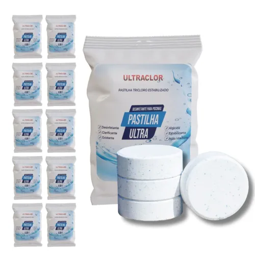 Kit 10 Pastilhas Tablete De Cloro Para Limpeza De Piscina 5 em 1 - 200g