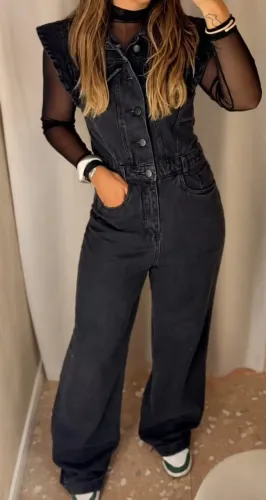 Jardineira jeans preta LUXO