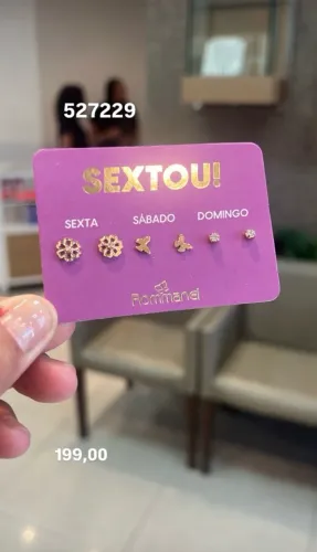 Kit brinco borboleta, flor e solitário banhado a ouro 18k com zircônias Branco-Rommanel