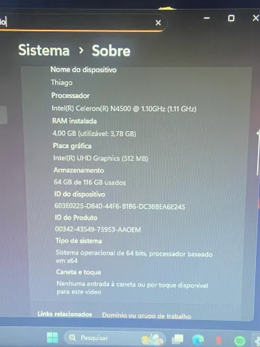 Notebook Asus 128 GB Novo