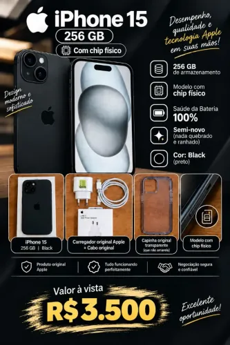 iPhone 15 256GB Black Bateria 100%