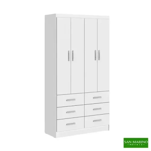 Guarda Roupa Nápoles Branco 4 Portas 6 Gavetas San Marino - Entrega Rápida!