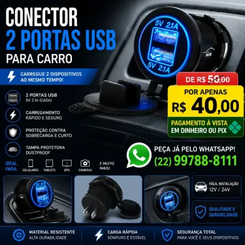 Conector interno com 2 usb para veículo NÃO RESERVO ( Contato apenas Whatsapp )