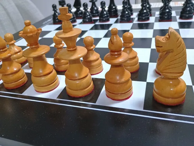 Jogo de xadrez de madeira nobre com tabuleiro