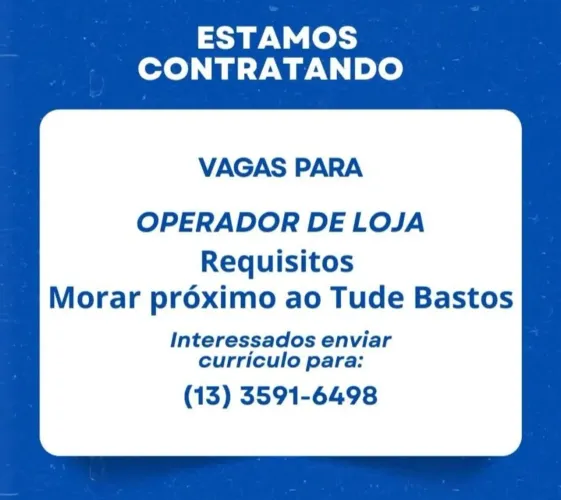 Vaga para operador de loja (masculino)