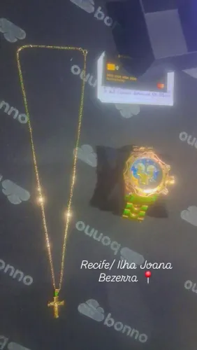 Kit Cassio: Relógio Invicta primeira linha, e Corrente 3x1, Invernizados e banhados a Ouro