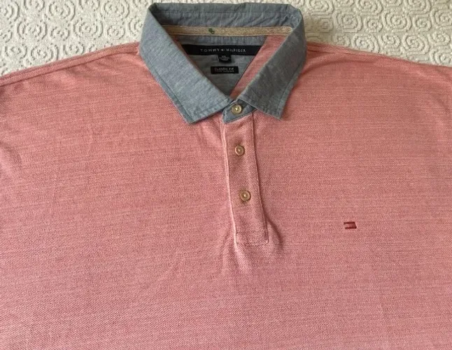 CAMISA TOMMY HILFIGER POLO CLASSIC FIT XXL SALMÃO E CINZA