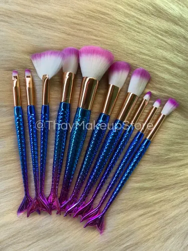 Kit com 10 pincéis para maquiagem sereia