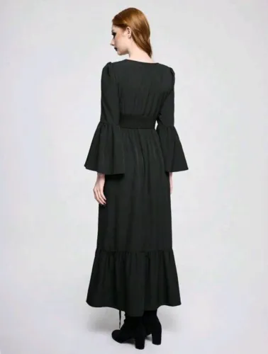 Vestido Romwe Goth - Vestido de Manga Sino com decote U liso - para Halloween