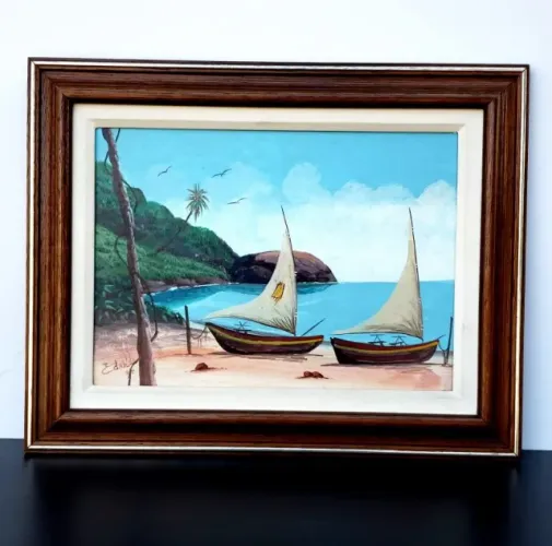 Quadro Paisagem com Barcos / Óleo sobre Tela