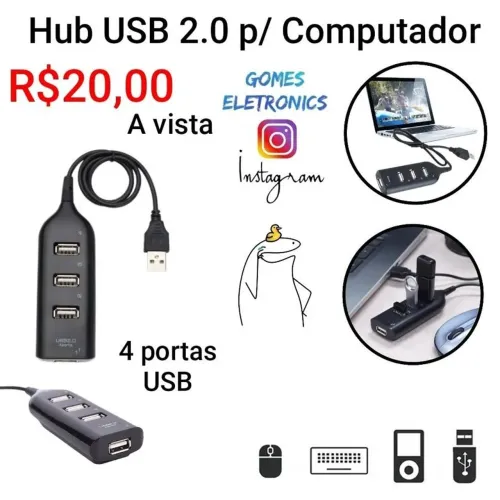 HUB Regua Cabo Hub Usb 2.0 De 4 Portas Rápidas Extensão Usb Pc (Loja Fisica)