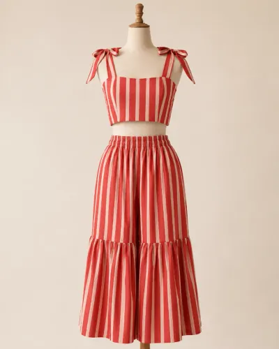 Conjunto vermelho com saia longa