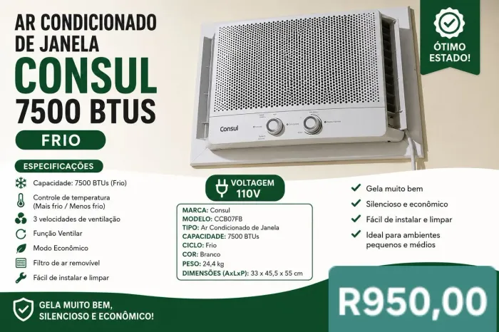 Ar condicionado janela Consul 7500 btus <br><br>?R$950,00<br><br>Retirada Tijuca
