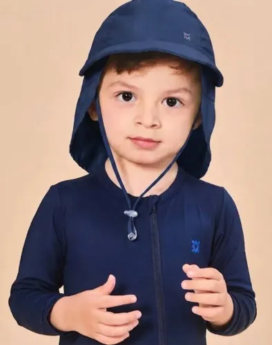 boné bebe infantil com proteção solar uv fpu50+ azul com forro uvline