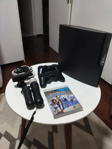 PS3 desbloqueado + 2 controles + PS Move + câmera + jogos