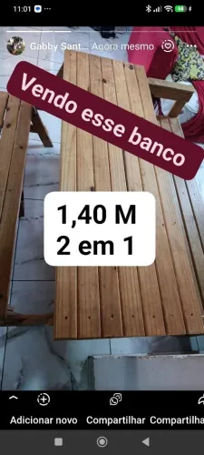 Banco de madeira 2 em 1 . 6 lugares 