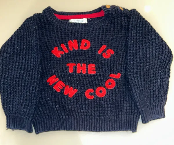 Blusão de Tricô Importado Primark Cares - "Kind is the New Cool" 6 a 9 meses