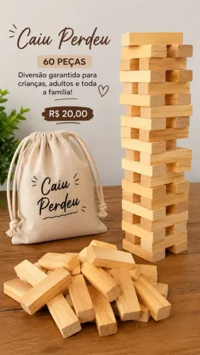 Jogo Caiu Perdeu em Madeira - 60 Peças - Artesanal