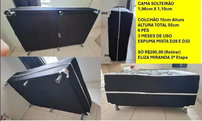 Cama Conjugada solteirão 1,96cm X 1,10cm só 290 reais
