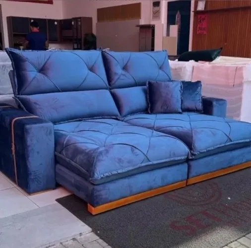 Sofá Retrátil Reclinável Supremo 230 Veludo Azul