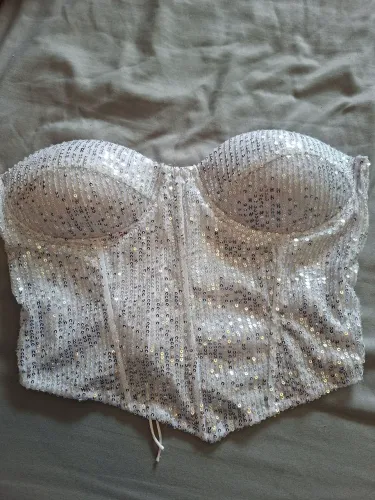 Corpet Cropped De Brilho Com Amarração Nas Costas - Tam M