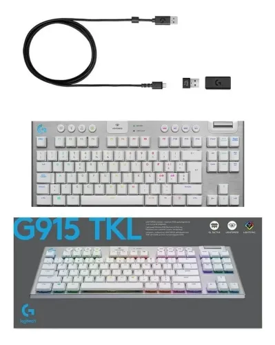Teclado Mecânico Gamer Logitech G915 TKL Sem Fio Branco - Novo/Lacrada