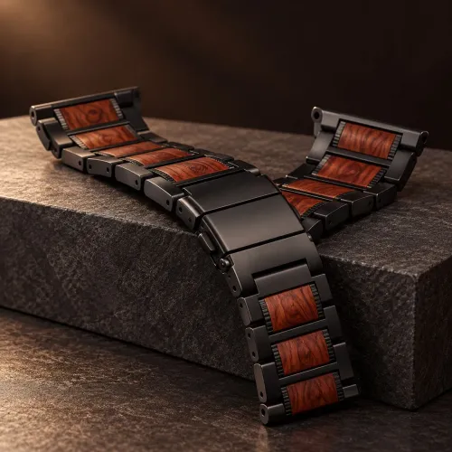 Pulseira Premium 22mm Metal e Madeira para Relógio / Smartwatch