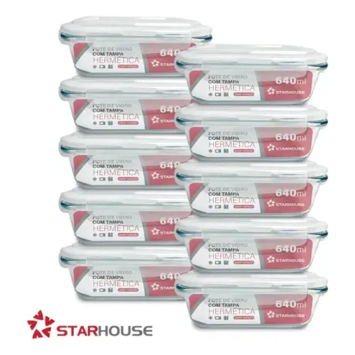 Kit 10 Potes Herméticos Vidro 640ml Starhouse Marmita Forno Micro-ondas.