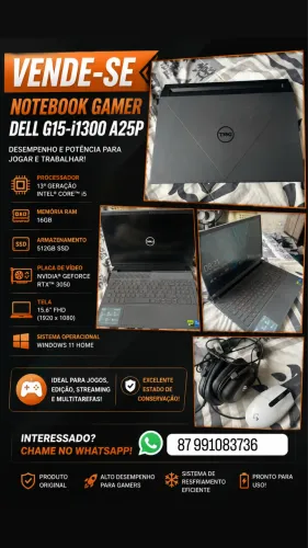 Notebook Gamer Dell G15 5530 I5 Rtx 3050 16gb 512gb