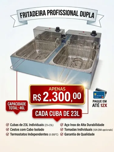 Fritall 2 cubas 23L - Água e Óleo (VENANCIO)