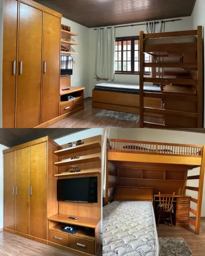 QUARTO EM MADEIRA - BELICHE + ESCRIVANINHA + GUARDA-ROUPA