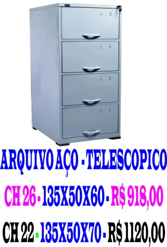 Arquivo de Aço Pasta Suspensa - 4 GAVETAS NOVO - AP 918