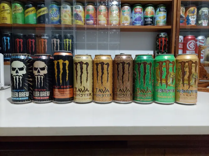 Coleção de latas Monster Java + Killer Brew + Cold Brew + Dragon Ice Tea