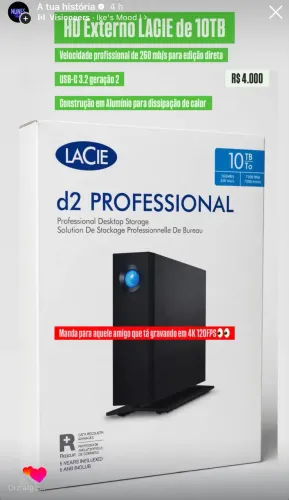 Lacie Seagate HD Externo 10TB USB-C 260 mb/s transferência