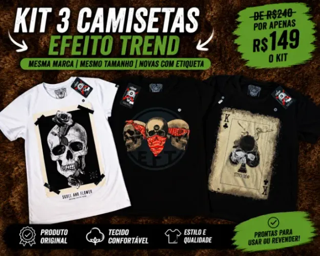 KIT 3 CAMISETAS EFEITO TREND - TAMANHO P - NOVAS COM ETIQUETA