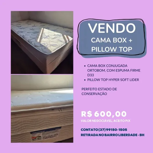 CAMA BOX SOLTEIRO COM COLCHÃO + PILLOW TOP