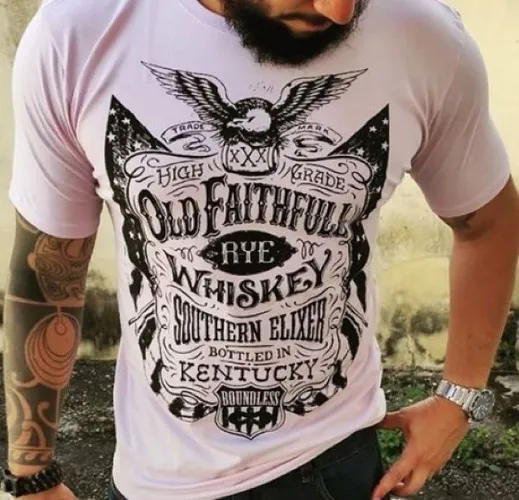 Camiseta Masculina Faithfull Rosa Claro Com Estampa de uma ÀGUIA - Algodão Egípicio
