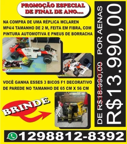 McLaren MP4/4 Ayrton Senna de 2 metros e mais 3 bicos frontal F1 decoração de parede