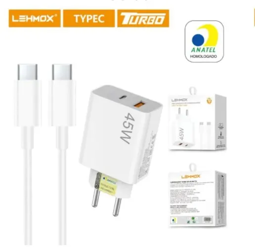 Fonte Carregador Adaptador Usb-c 45w Turbo Com Cabo 110/220v