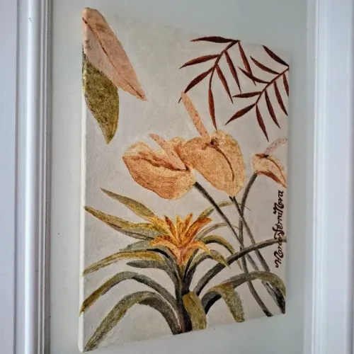 Tela Pintura Orgânica Florais Tropicais 30x40cm