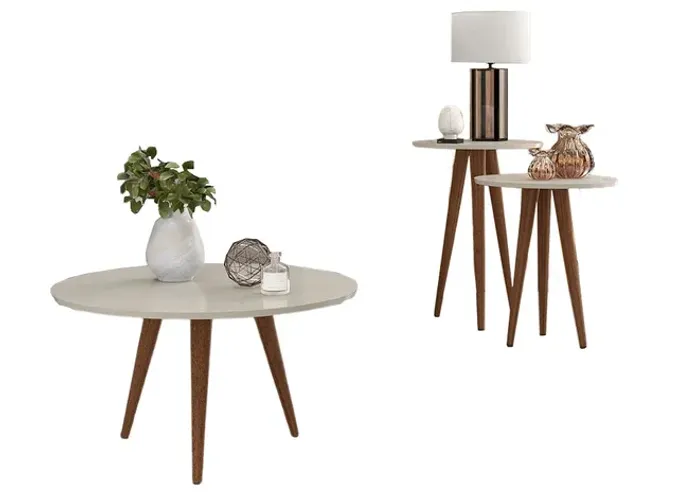 Conjunto 3 Mesas Decorativas Pes Palito Off White tt44