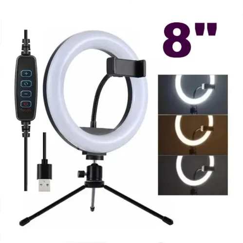 Ring Light Iluminador Led 8 Polegadas 20cm Com Mini Tripé