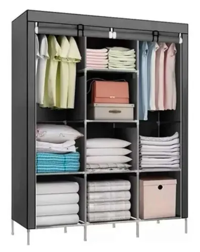 Guarda-Roupa Dobrável Multiuso com Prateleiras e Cabideiro