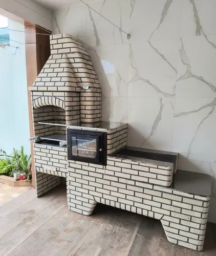 Trio Colonial Churrasqueira Forno E Fogão A Lenha Pré Moldado Tipo Tijolinho