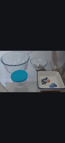 Jogo de tigelas de vidro e forma de vidro 